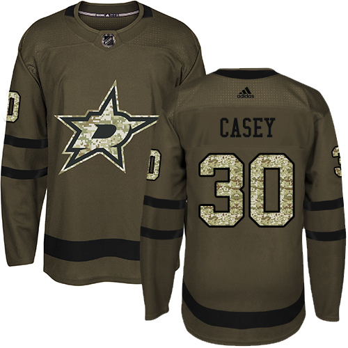 Adidas Stars #30 Jon Casey Green Salute to Service Stitched NHL Jersey - Click Image to Close
